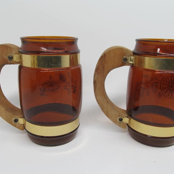 Vintage Siesta Ware 2 Piece Western Wagon Wheel Theme Barware  Mugs - Picture 5 of 12